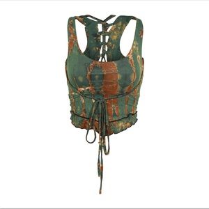 Green Brown Tie Dye Crop Yoga Top